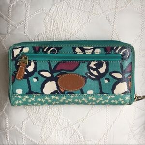 Fossil Zip Wallet Clutch (floral/bird pattern)